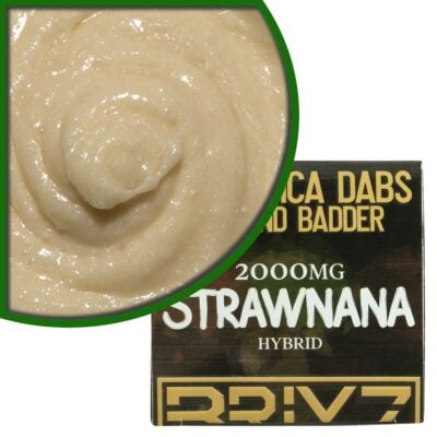 A box of strawberry nanana with a label on it, infused with Super Lemon Haze and THCa Diamond Badder Dabs.