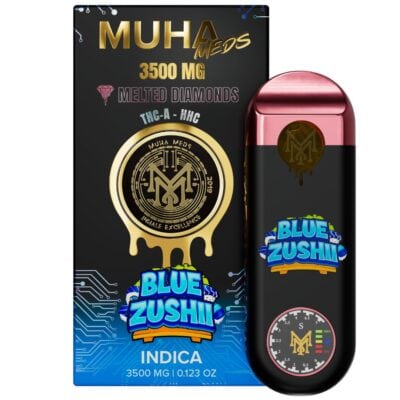 Muha Meds THCa Delta-9 THC Melted Diamonds Disposable Vape 3.5g Blue Zushii (Indica)