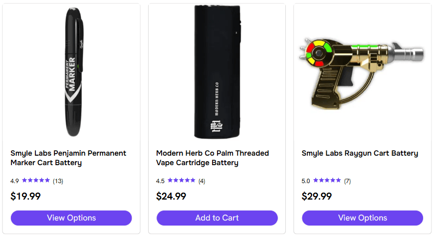 A collection of different vape batteries for sale online