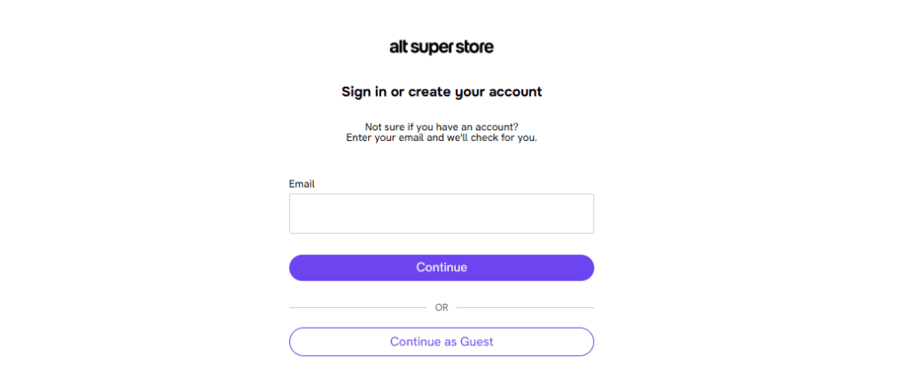 Create an account page on Alt Super Store
