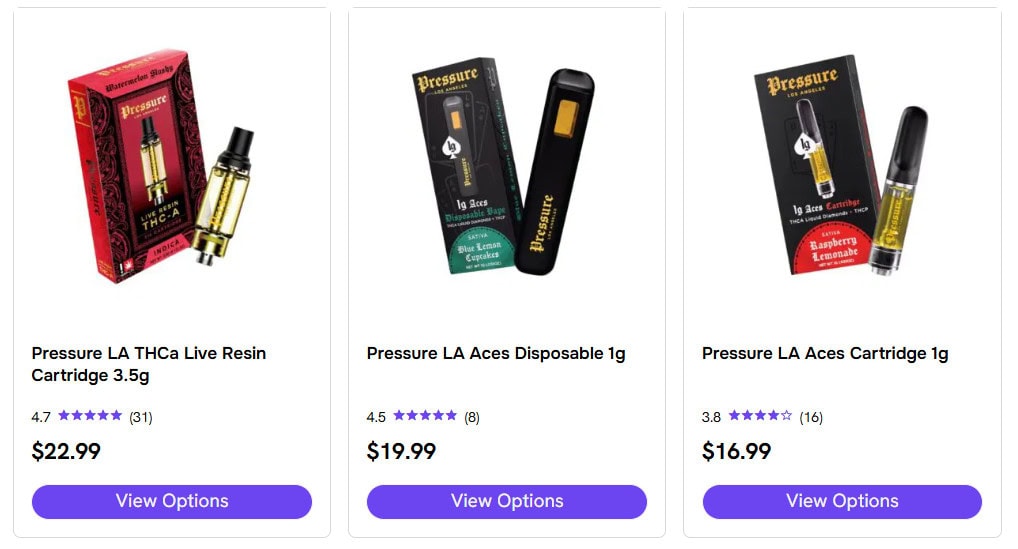 Pressure LA vape cartridges and vape for sale
